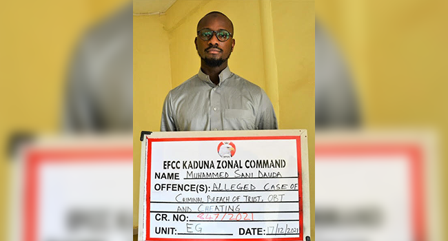 The EFCC on January 13 , 2022, said it had arraigned one Mohammed Sani Dàuda for fraud.