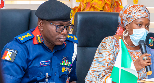 NSCDC Commandant General, Dr Ahmed Abubakar Audi and Secretary of Civil Defence, Correctional, Fire and Immigration Services Board briefed reporters in Abuja on January 13, 2022.