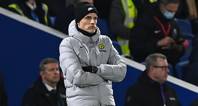 Chelsea's German head coach Thomas Tuchel looks on during the English Premier League football match between Brighton and Hove Albion and Chelsea at the American Express Community Stadium in Brighton, southern England on January 18, 2022. Glyn KIRK / AFP