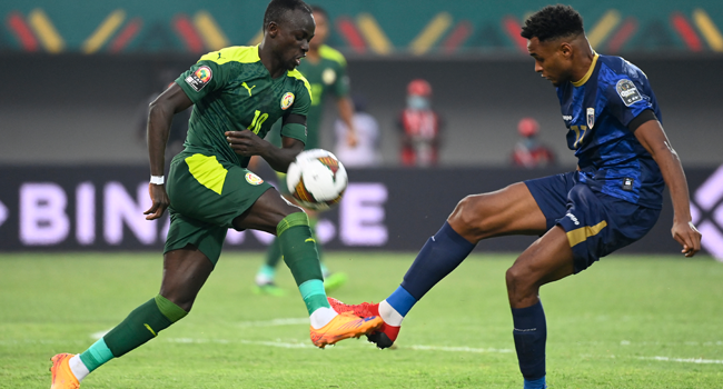 Senegal's forward Sadio Mane (L) is challenged by Cape Verde's defender Steven Fortes during the Africa Cup of Nations (CAN) 2021 round of 16 football match between Senegal and Cape Verde at Stade de Kouekong in Bafoussam on January 25, 2022. Pius Utomi EKPEI / AFP
