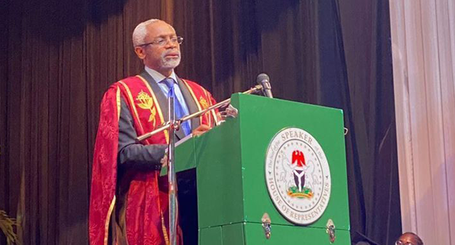 Speaker of the House of Representatives, Femi Gbajabiamila, delivered a paper at tje 52nd Convocation of the University of Lagos on January 17, 2022.