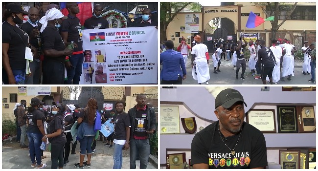 A combination of photos showing protests held by the Ijaw Youth Council on January 6, 2021 and Sylvester Oromoni's father.