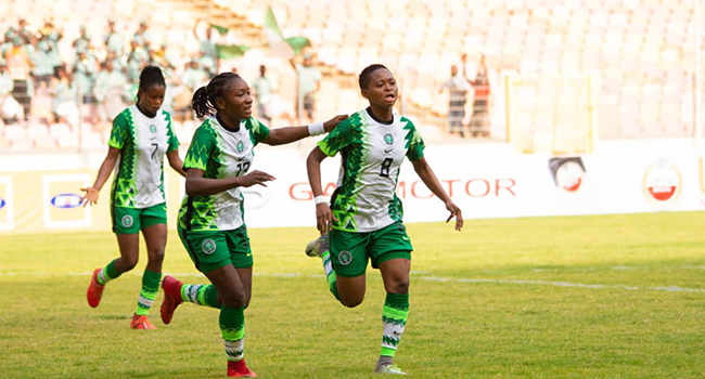 Nigeria's female U-20 team, falconets, beat their counterparts 3-0 in a World Cup Qualifying match in Abuja on February 5, 2022.