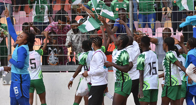 Nigeria's female U-20 team, falconets, beat their counterparts 3-0 in a World Cup Qualifying match in Abuja on February 5, 2022.