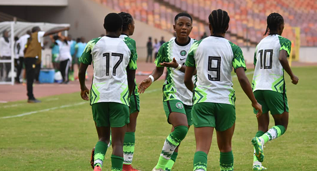 Nigeria's female U-20 team, falconets, beat their counterparts 3-0 in a World Cup Qualifying match in Abuja on February 5, 2022.