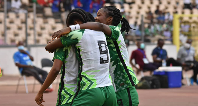 Nigeria's female U-20 team, falconets, beat their counterparts 3-0 in a World Cup Qualifying match in Abuja on February 5, 2022.