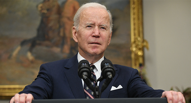 US President Joe Biden speaks about the counterterrorism operation in Syria from the Roosevelt Room of the White House in Washington, DC, on February 3, 2022. SAUL LOEB / AFP