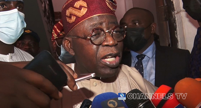 Bola Tinubu spoke to reporters on February 12, 2022 during his visit to the Alake of Egbaland.