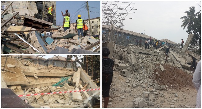 A three-storey building collapsed in Lagos on February 12, 2022.
