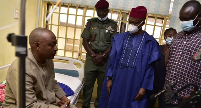 Kaduna State Governor Nasir El-Rufai visited victims of the Abuja-Kaduna train attack on March 29, 2022.