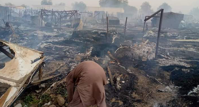 Fire razed an IDP camp in Mafa, Borno State on March 16, 2022.