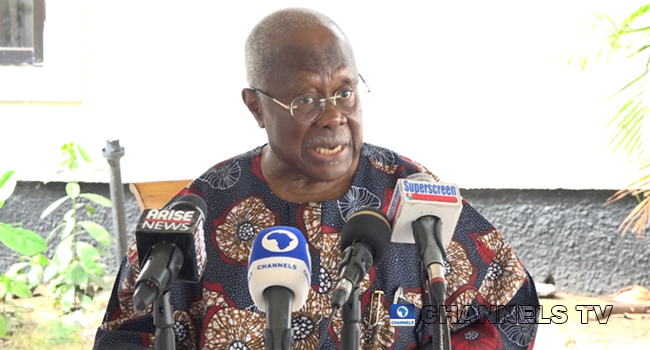 Chief Bode George spoke to reporters in Lagos on March 19, 2022.