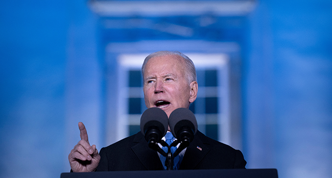 US President Joe Biden delivers a speech about the Russian war in Ukraine at the Royal Castle in Warsaw, Poland on March 26, 2022. Brendan Smialowski / AFP