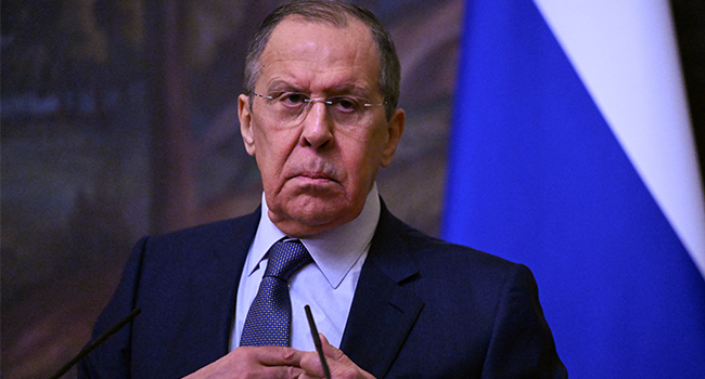 Russian Foreign Minister Sergei Lavrov attends a joint press conference with International Committee of the Red Cross (ICRC) President following their talks in Moscow on March 24, 2022. Kirill KUDRYAVTSEV / POOL / AFP