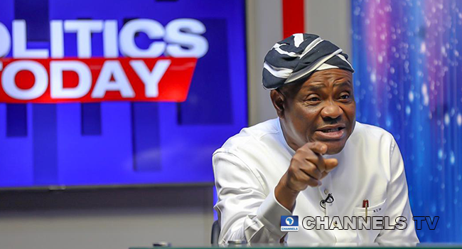 Rivers State Governor Nyesom Wike made an appearance on Channels Television's Politics Today on March 28, 2022. Sodiq Adelakun/Channels Television