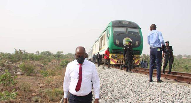 Minister of Transportation Rotimi Amaechi visited the scene of the Abuja-Kaduna train attack on March 29, 2022.