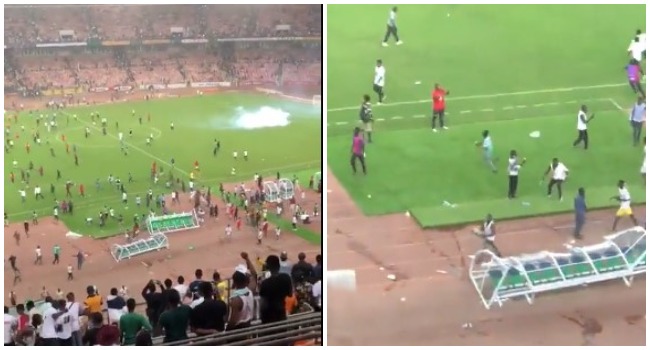 Fans stormed the pitch at the MKO Abiola Stadium after Nigeria failed to qualify for the 2022 Qatar World Cup on March 29, 2022.