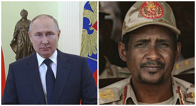 A photo combination of Russian President and Sudan’s military leader, Mohamed Hamdan Dagalo (Hemedti).