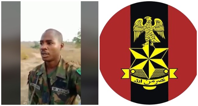 This photo combination shows a soldier with the nametag Musa M. and the logo of the Nigerian Army.