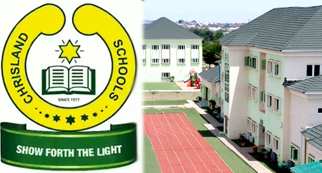 This photo combination shows the logo of Chrisland schools and a cross-section of one of the schools' buildings.