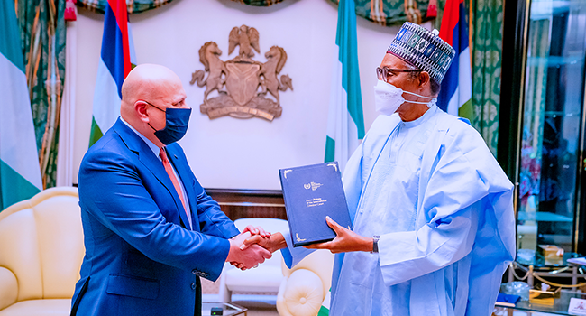 President Muhammadu Buhari receives in audience Karim Ahmad Khan, Prosecutor International Criminal Court (ICC) in State House on April 21, 2022. Bayo Omoboriowo/State House