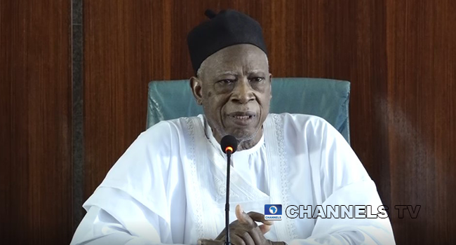 National Chairman of the APC, Abdullahi Adamu, addressed reporters at the State House in Abuja on April 29, 2022.