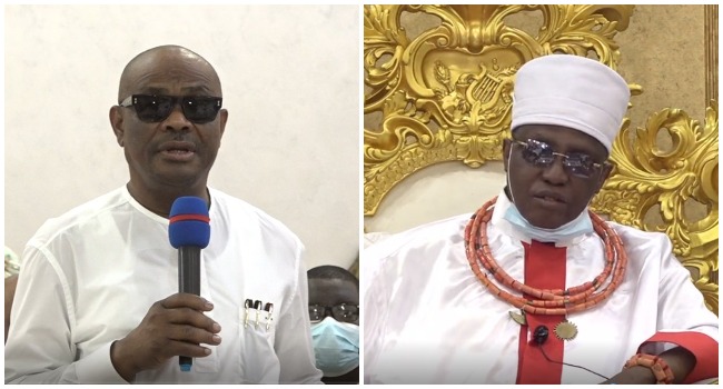 Rivers State Governor Nyesom Wike visited the Oba of Benin in Benin-City on April 14, 2022.