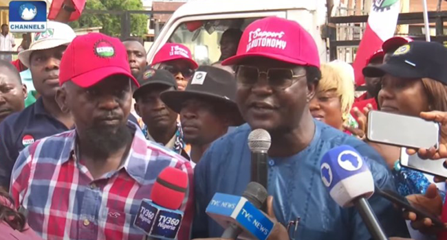 The Nigeria Labour Congress held a protest in Abuja on April 8, 2022.