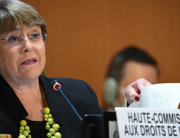 In this file photo taken on February 28, 2022 United Nations High Commissioner for Human Rights Michelle Bachelet delivers a speech at the opening of a session of the UN Human Rights Council in Geneva. Fabrice COFFRINI / AFP