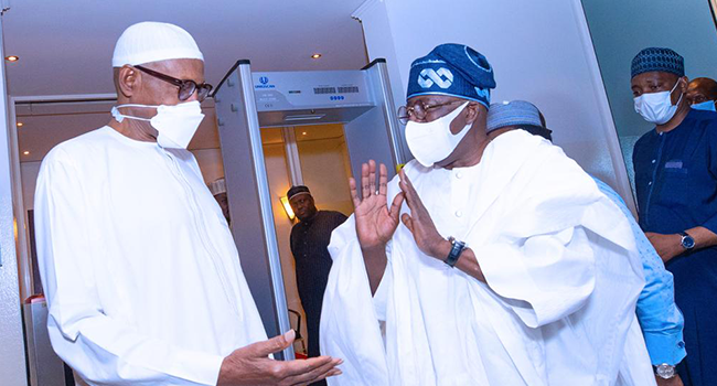 President Muhammadu Buhari received former Lagos State Governor Bola Ahmed Tinubu at the State House on May 3, 2022.