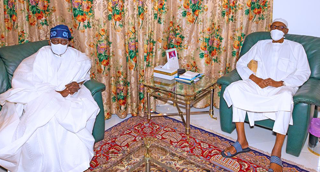 President Muhammadu Buhari received former Lagos State Governor Bola Ahmed Tinubu at the State House on May 3, 2022.