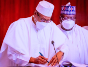 President Buhari signs Anti-Money Laundering Bills into Law in State House on May 12, 2022.