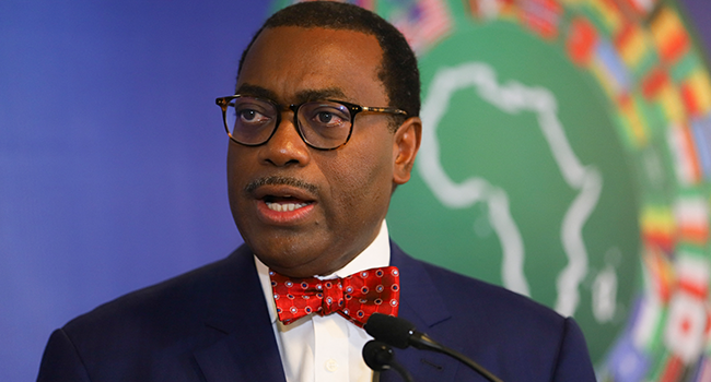 Akinwumi Adesina, president of the African Development Bank Group, speaks at the African Development Bank’s Annual meeting in Accra, Ghana, on May 23, 2022. Nipah Dennis / AFP