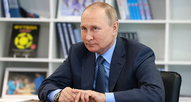 Russian President Vladimir Putin chairs a meeting of the Board of Trustees of the Talent and Success Educational Foundation via a video link at the Sirius Educational Center for Gifted Children in Sochi on May 11, 2022. Mikhail METZEL / SPUTNIK / AFP