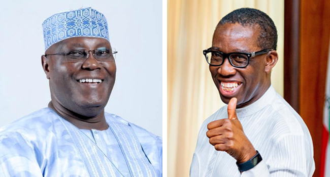 A photo combination of Atiku Abubakar and Ifeanyi Okowa.