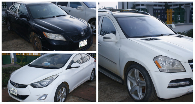 This photo combination shows stolen cars which were recovered from Niger Republic, according to the police on June 24, 2022.