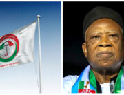 A photo combination of the Peoples Democratic Party's flag and the National Chairman of the All Progressives Congress, Abdullahi Adamu.