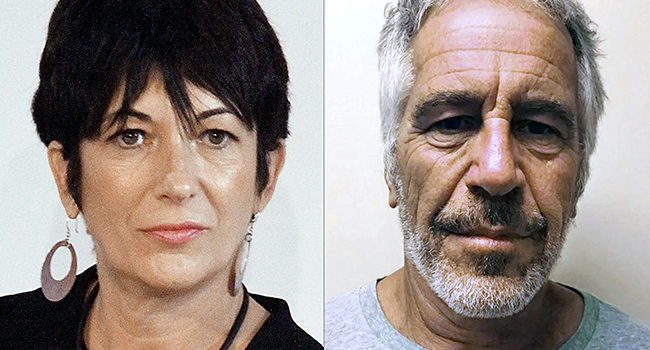 This combination of pictures created on July 2, 2020 shows Ghislaine Maxwell (L) during an event on September 20, 2013 in New York City and an undated handout photo obtained on July 11, 2019 courtesy of the New York State Sex Offender Registry of Jeffrey Epstein (R). Handout, Laura Cavanaugh / GETTY IMAGES NORTH AMERICA / New York State Sex Offender Registry / AFP