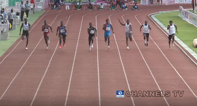 Twenty-year-old sprint sensation, Favour Ashe (third from left) ran a sub 10s in Benin-City on June 25, 2022.