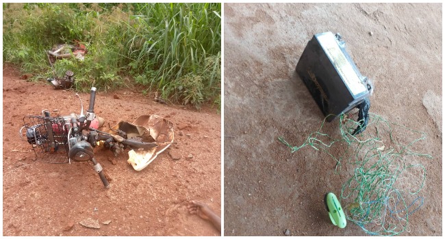 This photo, released by the army on June 1, 2022, shows IED said to be planted by members of the outlawed group, IPOB
