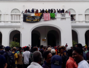 Protestors demanding the resignation of Sri Lanka's President Gotabaya Rajapaksa gather inside the compound of Sri Lanka's Presidential Palace in Colombo on July 9, 2022. (Photo by AFP)