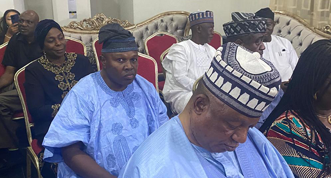 Former Vice President Atiku Abubakar, PDP National Chairman, Iyorchia Ayu, and Governor Ifeanyi Okowa of Delta State, attend a meeting with PDP senators on July 26, 2022.