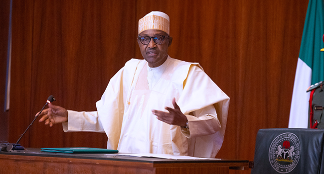 President Muhammadu Buhari speaks at the State House while receiving members of the Nigeria Medical Association On August 9, 2022.