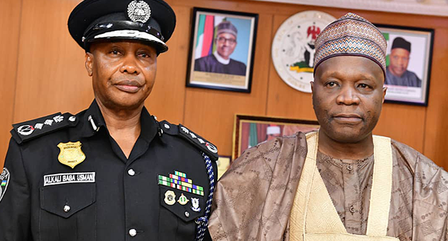 The Inspector-General of Police, Usman Baba Alkali and Governor Muhammadu Inuwa Yahaya.
