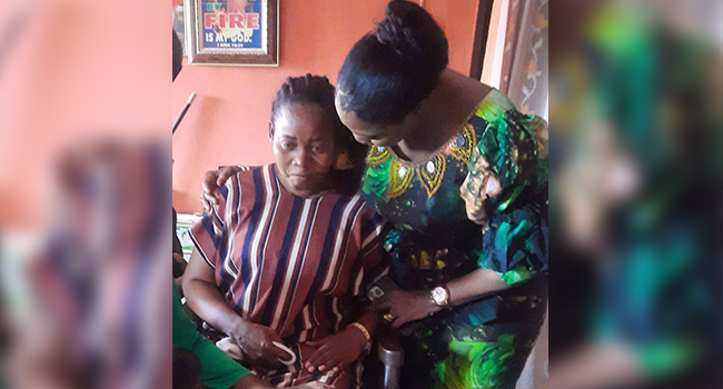 Chairman of NIDCOM, Abike Dabiri-Erewa, comforts the Momahs in Lagos.