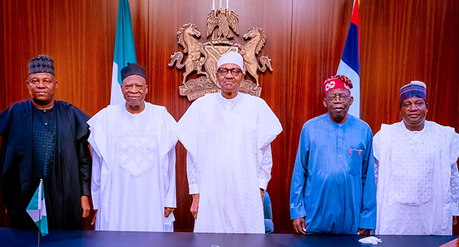 President Muhammadu Buhari received Bola Ahmed Tinubu and his running mate at the State House on August 4, 2022. Bayo Omoboriowo/State House