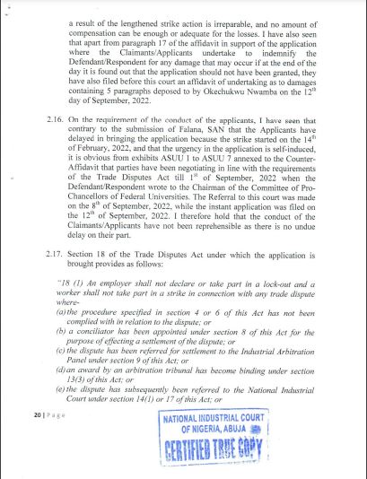Decision of Industrial Court Ordering ASUU To End Strike (Full Details)
