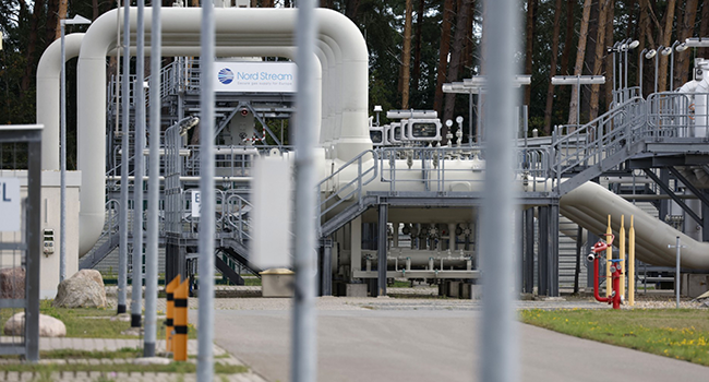 In this file photo taken on August 30, 2022 facilities to receive and distribute natural gas are pictured on the grounds of gas transport and pipeline network operator Gascade in Lubmin, northeastern Germany, close to the border with Poland - the industrial infrastructure includes a receiving and distribution station for the Nord Stream 1 pipeline and is also the place. (Photo by Odd ANDERSEN / AFP)