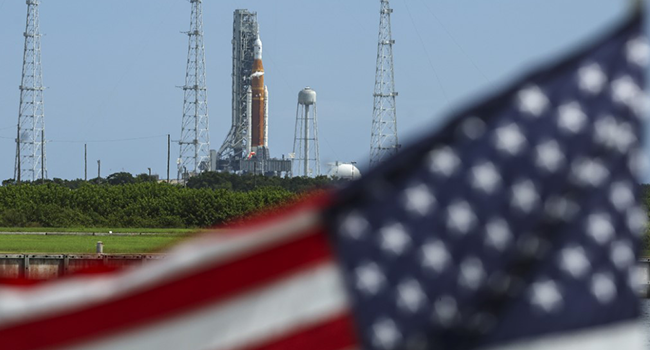 NASA's Artemis I rocket sits on launch pad 39B after the launch was scrubbed at Kennedy Space Center on September 03, 2022 in Cape Canaveral, Florida. Kevin Dietsch/Getty Images/AFP 