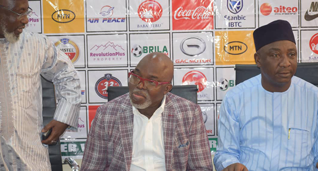 NFF President Ibrahim Musa Gusau.(right), Amaju Pinnick and Dr Mohammed Sanusi (left).